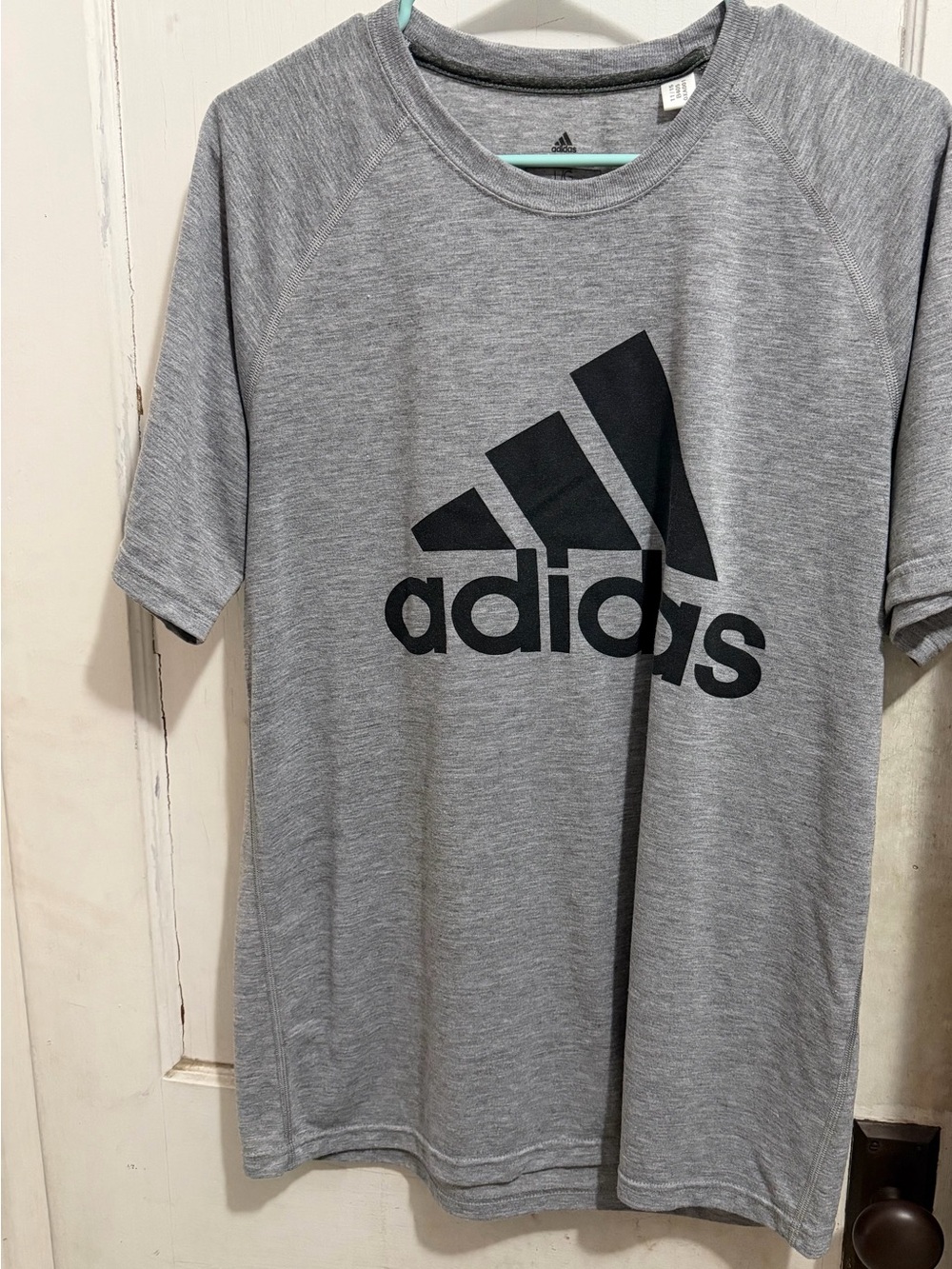 adidas Gray Short-Sleeve Logo Tee with Black Graphic
